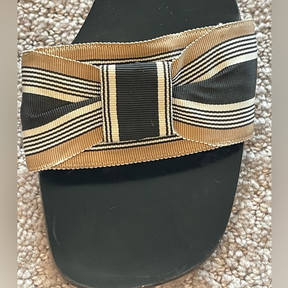 Kate Spade New York Black and Tan Striped Bow Slide Sandals, Flats, Size 11B - Picture 4 of 13
